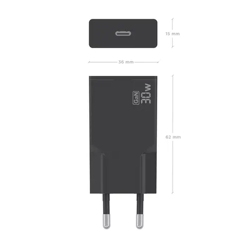 Cargador Ultra Delgado GaN 30W, 1xUSB-C PD3.0, Negro - Imagen 4