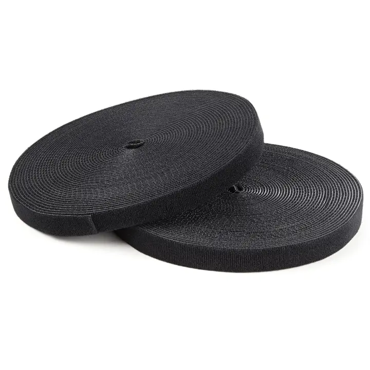 Bobina de 7,6m de Gancho y Bucle - Tiras Reutilizables de Gancho y Bucle - Cinta Sujetacables - Envolturas Ajustables de Tela para Gestión de Cableado - Negro