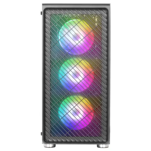 MC-F, Semitorre Gaming ATX, Ventana Completa Cristal Templado, Frontal Metal-Mesh, 4X Ventiladores ARGB 120mm, Negro - Imagen 2
