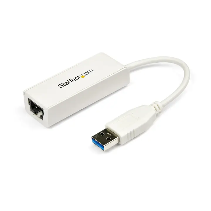 Adaptador Tarjeta de Red Externa NIC USB 3.0 a Ethernet Gigabit de 1 Puerto - 1x RJ45 Hembra - 1x USBA - 10/100/1000 - Adaptador LAN Externo - Blanco