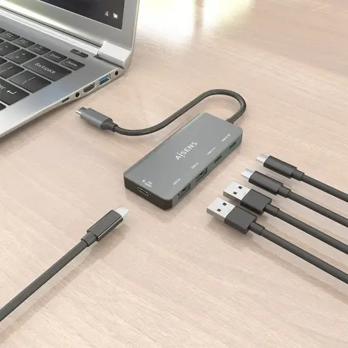 Hub USB 3.1 USB-C, USB-C/M-1xUSB-C PD 100W+1xUSB-C USB3.0/H+1xUSB-C USB2.0/H+2xUSB-A USB2.0/H, Gris, 15cm - Imagen 5