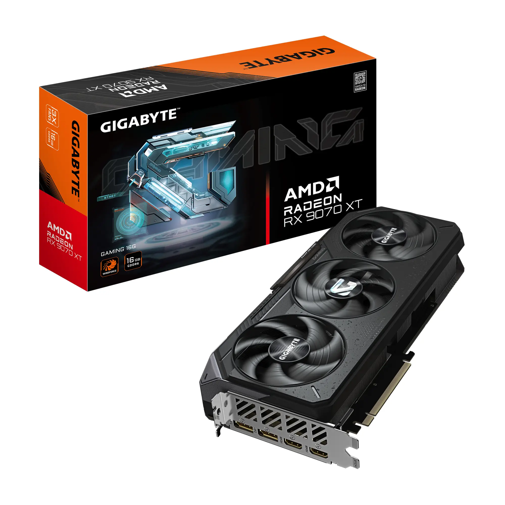 Radeon RX 9070 XT GAMING 16G Tarjeta gráfica - 16 GB GDDR6, 256 bits, PCI-E 5.0, Frecuencia del núcleo 2970 MHz, 2 x DisplayPort 2.1a, 2 x HDMI 2.1b, GV-R9070XTGAMING-16GD