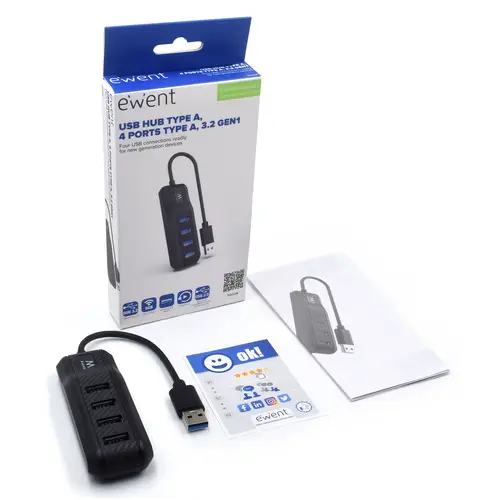 EW1138 hub de interfaz USB 3.2 Gen 1 (3.1 Gen 1) Type-A 5000 Mbit/s Negro - Imagen 2
