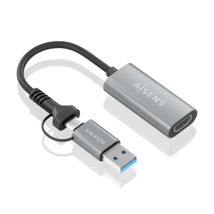 Conversor Aluminio USB-A+USB-C A HDMI 1080P@60Hz, USB-A/M+USB-C/M..