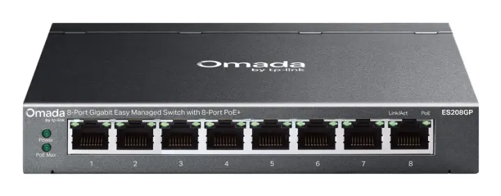 Omada ES208GP switch Gestionado L2 Gigabit Ethernet (10/100/1000) Energía sobre Ethernet (PoE) DIN rail Negro