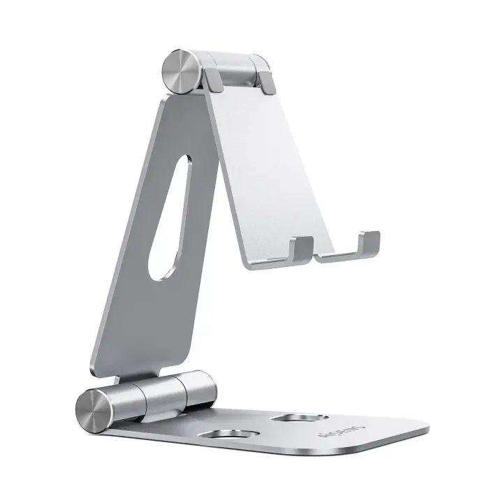 Soporte De Sobremesa Tamaño XL Ajustable (2 Pivotes) Para Movil / Tablet, Plata