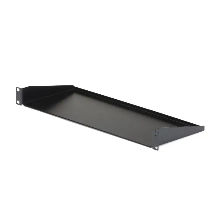 Bandeja Estante Fijo Voladizo Universal 1U de 19" Pulgadas para Rack Armario de Servidores - en Acero - Capacidad de 15kg - 7" (180mm) de Profundidad - Negro