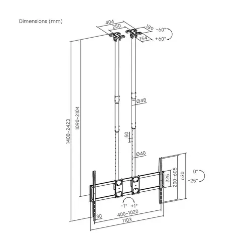 Soporte de Techo PRO Inclinable, Extensible y Nivelable para Monitor/TV 120kg de 60-120, Negro - Imagen 6