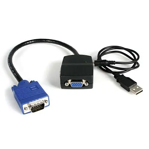 Duplicador Divisor de Vídeo VGA 2 puertos Compacto Alimentado por USB - Cable Splitter - Imagen 1