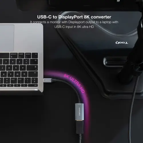 Conversor USB-C a DisplayPort 8K Aluminio, 15 cm, Gris - Imagen 4