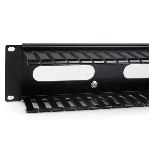 Panel Canaleta Horizontal de 2U con Cubierta para Gestión de Cableado en Racks y Perforaciones Laterales - Imagen 4