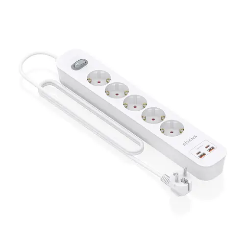 Regleta de Enchufes Multifuncion con 5 Tomas + Cargador PD3.0 20W 2xUSB-C, 2xUSB-A, 1.4m, Blanco - Imagen 2