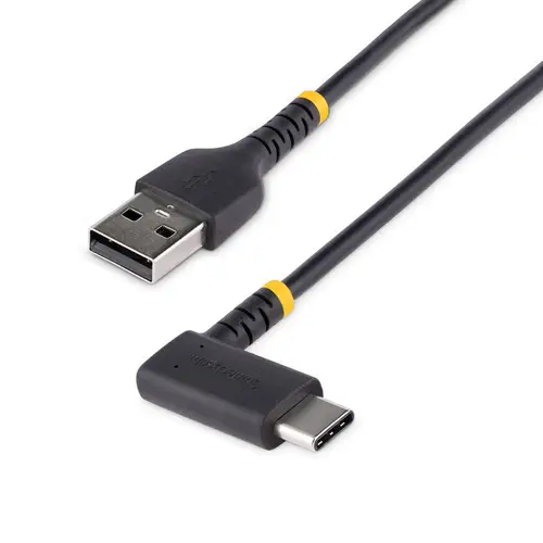 Cable de Carga USB-A a USB-C de 15cm - Cable de Carga Rápida de Servicio Pesado USB Tipo C - Cable USB 2.0 - Cable USB Tipo C Acodado - Resistente con Fibra de Aramida - 3A - Negro - Imagen 1