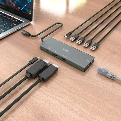 USB-C Dock 9 en 1, USB-C A 1xHDMI, 1xDisplayPort, 1xRJ45, 4xUSB-A 5G, 1xUSB-C 5G, 1xUSB-C PD100W, Gris, 20cm - Imagen 5