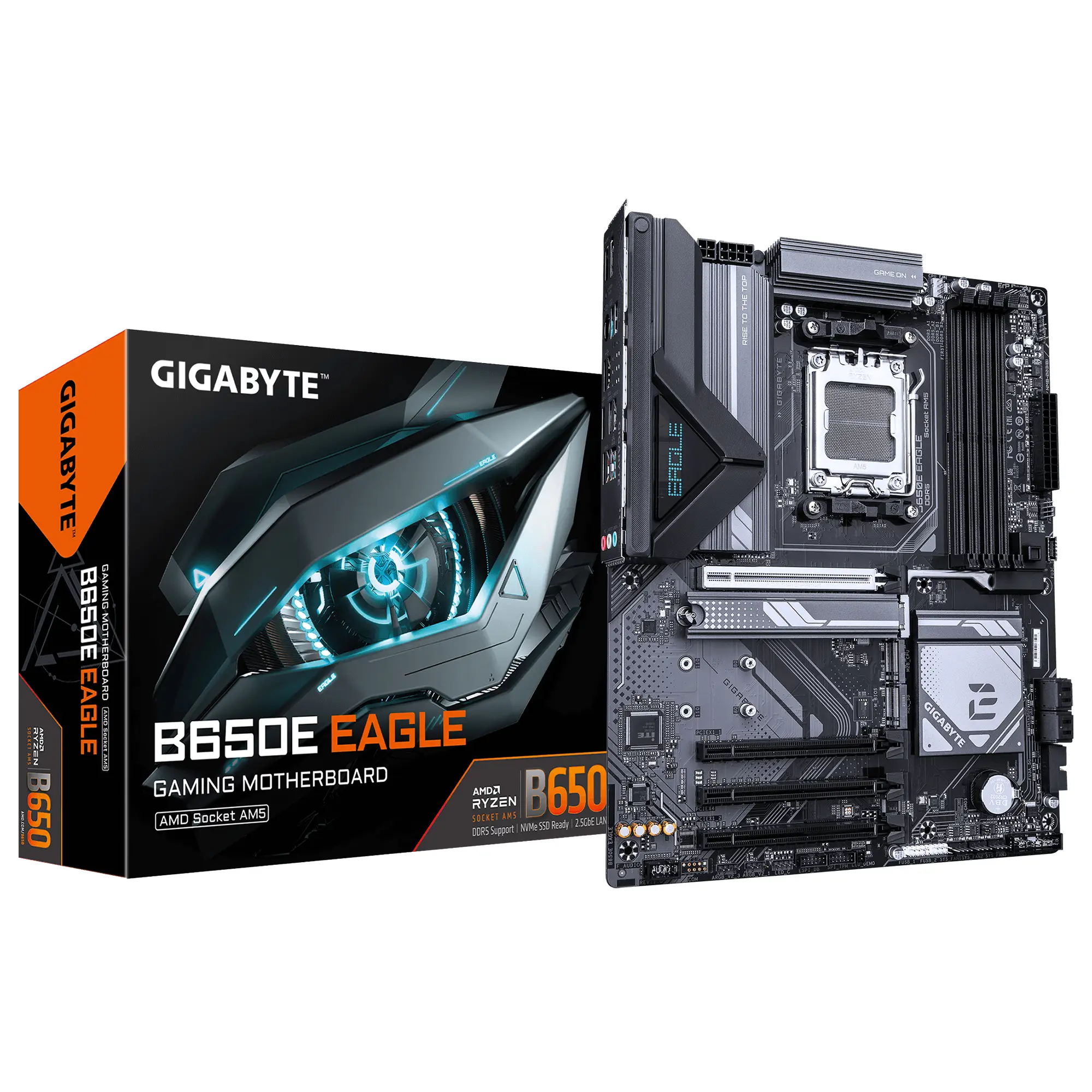 B650E EAGLE Placa Base  Procesadores AMD Ryzen 9000 Series, VRM de 8+2+2 fases, hasta 8200 MHz DDR5 (OC), 1x PCIe 5.0 + 2x PCIe 4.0 M.2, LAN 2.5 GbE, USB 3.2 Gen 2