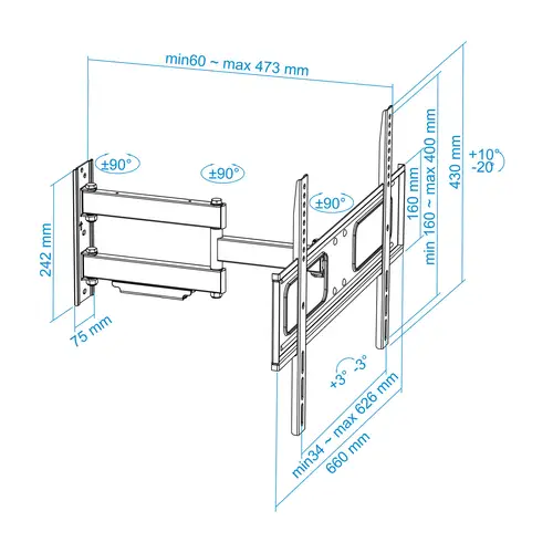 SOPORTE GIRATORIO E INCLINABLE PARA MONITOR / TV LCD, PLASMA DE 37-70, NEGRO - Imagen 9