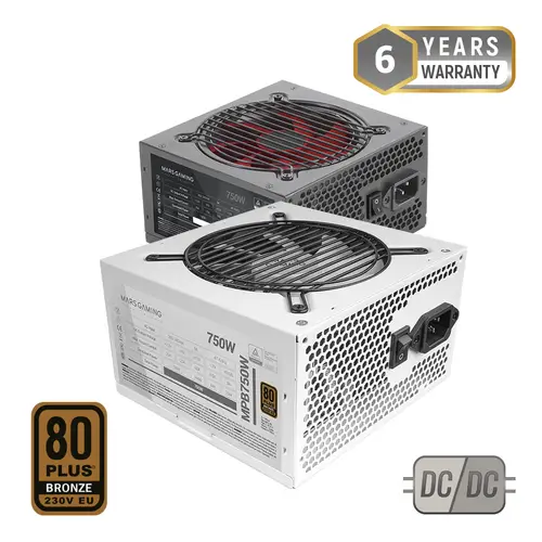 MPB750, Fuente Alimentación PC 750W ATX, 6 Años Garantía, 80Plus Bronze 230V EU, 90% Eficiencia, Ventilador FDB 120mm con Tecnología AI-RPM y Sistema Antivibración, Blanco - Imagen 2