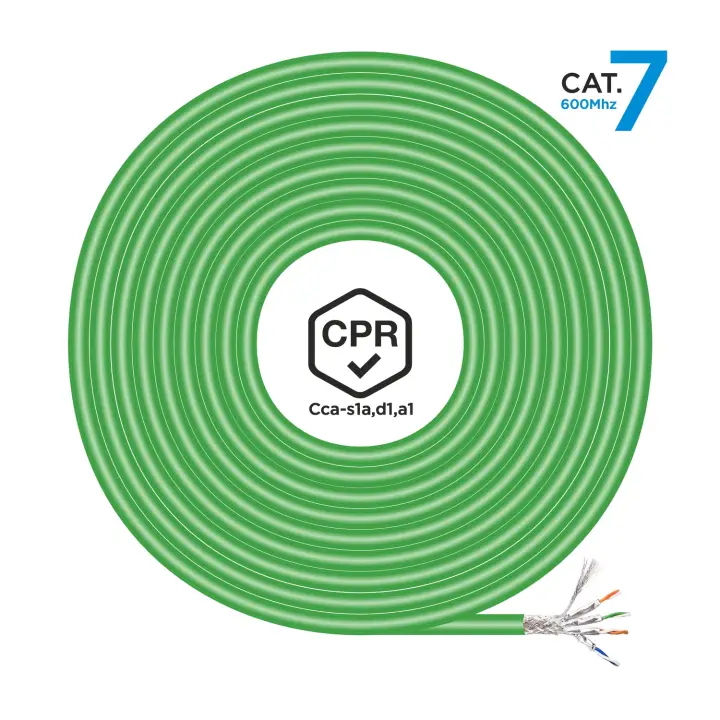 Cable de Red RJ45 LSZH CPR Cca CAT.7 600 MHZ S/FTP AWG23, Verde, 500 m