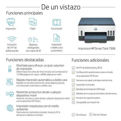 Smart Tank 7006 Inalámbrico All-in-One Color Impresora, Impresión a doble cara  Copiadora y escáner - Imagen 5