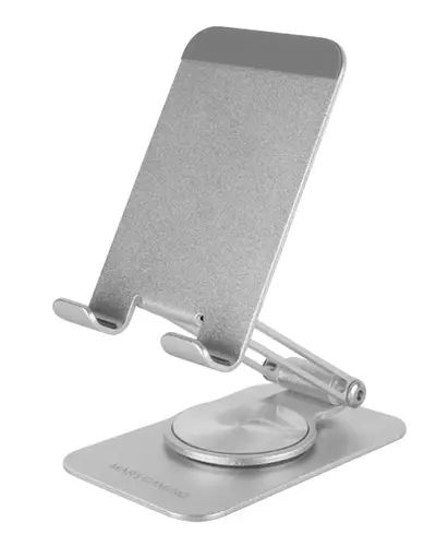 MA-RSS, Soporte Plegable para Smartphone, Rotación Dinámica 360º + Ajuste en Altura y Ángulo 180º, Soporte Teléfono Móvil Portátil de Aluminio, Antideslizante, Gris Plateado - Imagen 1