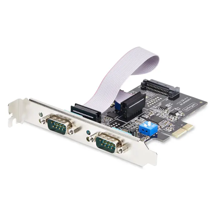 Tarjeta Serie PCIe de 2 Puertos - Tarjeta Serial PCI Express de 2 Puertos DB9 RS232/RS422/RS485 -Incluye Brackets de Perfil Bajo - UART 16C1050 - Win/Linux - TAA - Protección ESD Nivel 4