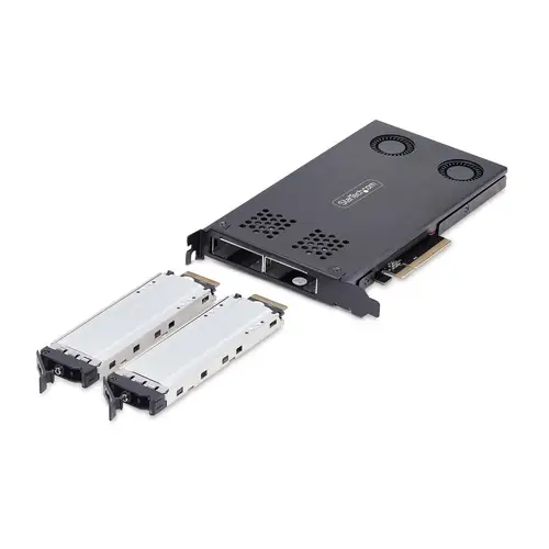 Tarjeta Rack Móvil de 2 Bahías para SSD NVMe M.2 a PCIe x8 - Requiere Bifurcación - Bahías de Intercambio en Caliente - Instalación sin Herramientas - Imagen 2