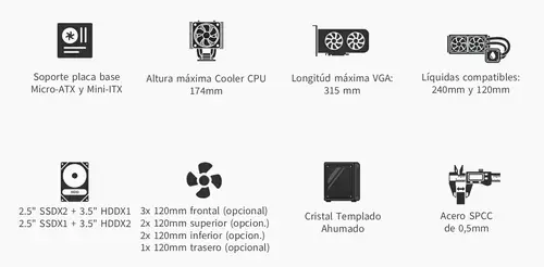 GAMING CAJA MATX GM350 DARKFACE USB-C 3.2 GEN1 CRISTAL AHUMADO - Imagen 12