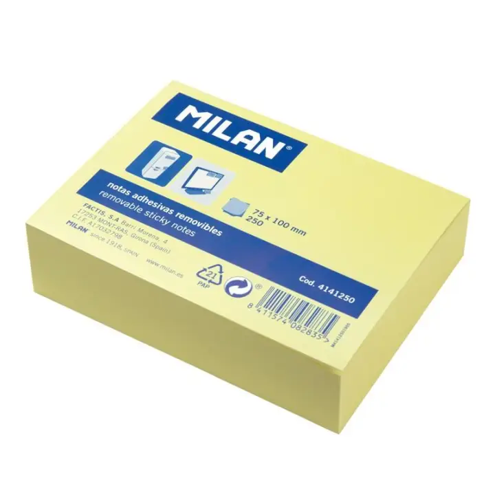 MILAN BLOC NOTAS ADHESIVAS 250 HOJAS 75X100MM AMARILLO CLARO