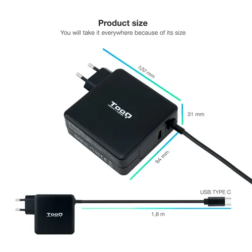 TQLC-USBC90PD adaptador e inversor de corriente Auto 90 W Negro - Imagen 3