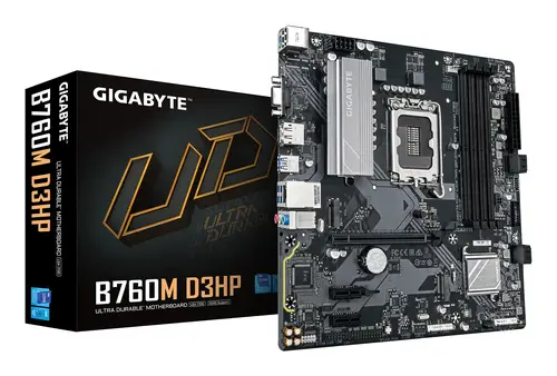 B760M D3HP Placa Base - Procesadores Intel Core de 14ª Generación, VRM de 4+1+1 fases, hasta 5600 MHz DDR5, 2xPCIe 4.0 M.2, LAN GbE, USB 3.2 Gen 1 - Imagen 1