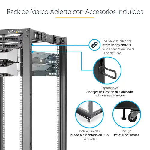 Rack 25U Móvil de Marco Abierto de 4 Columnas para Servidores - Rack de Cuatro Columnas 19 Pulgadas para Equipo de Red e Informático - Ruedas o Patas Niveladoras - Imagen 12