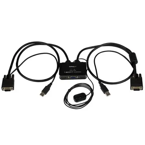 Switch Conmutador KVM de Cable con 2 Puertos VGA USB Alimentado por USB con Interruptor Remoto - Imagen 1