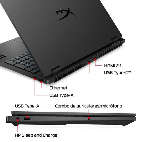 HyperX OMEN 15 inch Gaming Laptop PC 15-ga0004ns Intel® Core i7 i7-14650HX 38,9 cm (15.3") 2K 24 GB DDR5-SDRAM NVIDIA GeForce RTX 5060 Wi-Fi 6 (802.11ax) FreeDOS Negro - Imagen 5