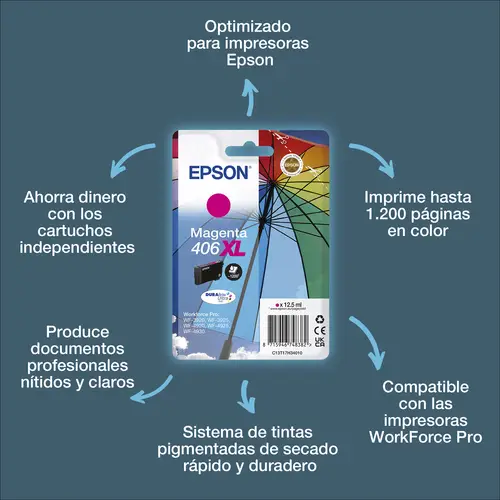 Pack individual de tinta DURABrite Ultra magenta 406XL Paraguas - Imagen 2