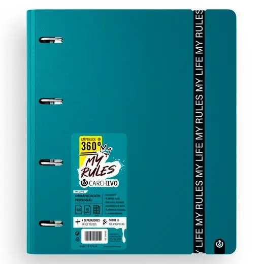 CARCHIVO CARPEBLOCK 360 MY RULES CON RECAMBIO 100H A4 5X5 90GR 4 SEPARADORES PP FOAM DEEP GREEN