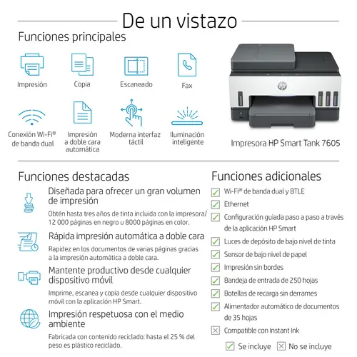Smart Tank 7605 Inalámbrico All-in-One Color Impresora, Impresión a doble cara  Copiadora y escáner - Imagen 5