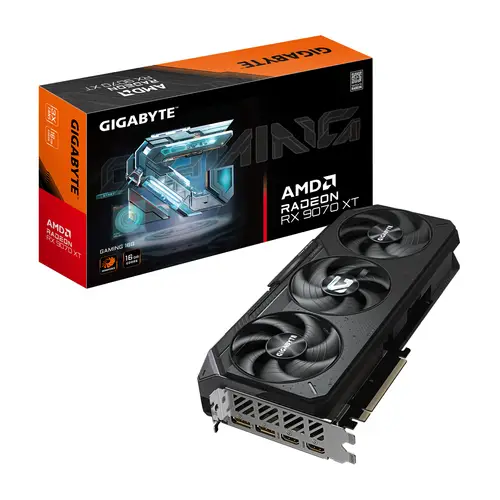Radeon RX 9070 XT GAMING 16G Tarjeta gráfica - 16 GB GDDR6, 256 bits, PCI-E 5.0, Frecuencia del núcleo 2970 MHz, 2 x DisplayPort 2.1a, 2 x HDMI 2.1b, GV-R9070XTGAMING-16GD - Imagen 1