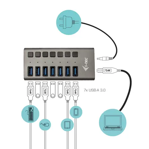 USB 3.0 Charging HUB 7port + Power Adapter 36 W - Imagen 2