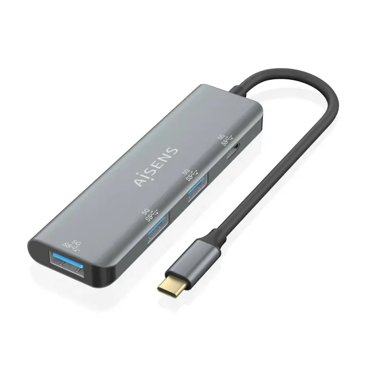 Hub USB 3.2 Gen1 5G USB-C, USB-C/M-1xUSB-C/H-3xUSB-A/H, Gris, 15 cm