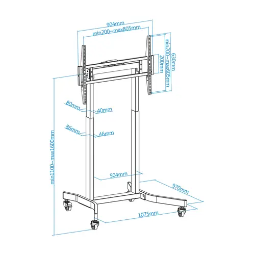 LUX Soporte de Suelo con Ruedas y Regulación Eléctrica de Altura para Pantallas 55"-100", Negro - Imagen 4