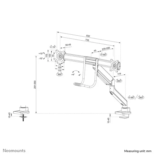 DS75-450BL2 Brazo de monitor 17-32" - resorte de gas - Topfix - Tope-a-180° - Imagen 20