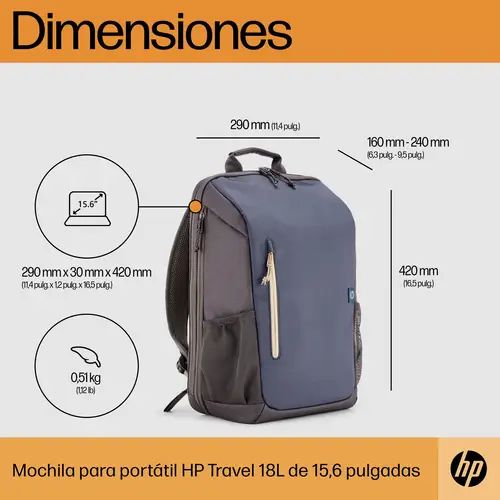 Mochila para portátil Travel de 15,6 pulgadas y 18 litros azul noche - Imagen 4