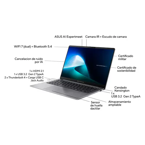 ExpertBook P5405CSA-NZ0154X - Ordenador Portátil 14" WQXGA (Intel Core Ultra 5 226V, 16GB RAM, 512GB SSD, Arc Graphics 130V, Windows 11 Pro) Gris - Teclado QWERTY español - Imagen 3