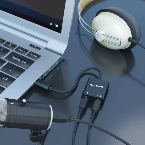 Conversor USB-C a Audio 48KHz, USB-C/M-2xJack 3.5/H, Negro, 10 cm - Imagen 4