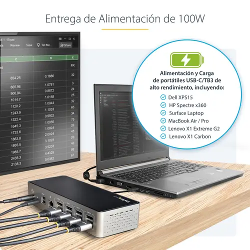 Mini Docking Station USB-C - Replicador de Puertos para 4 Monitores DisplayPort y HDMI 4K 60Hz - con PD de 100W - Hub Ladrón USB con 3x USB-A y 1x USBC, Red Ethernet, Audio - Imagen 11