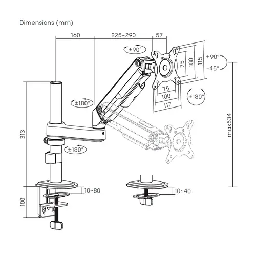 AISENS Soporte de Mesa Eco Contrapeso Giratorio e Inclinable para Monitor TV 9kg  3 Pivotes  1 Brazo  de 17 32  Negro - Imagen 7
