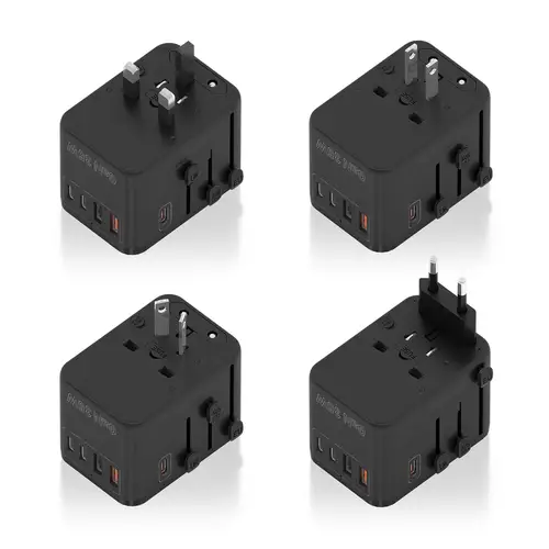 Adaptador Enchufe Universal Para Viaje EU/USA/UK/AU Con Cargador USB GaN, 2xUSB-A (A1 QC3.0), 3xUSB-C (C1 PD3.0) 35W, Negro - Imagen 4