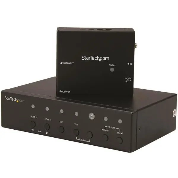 Alargador HDBaseT DisplayPort, VGA y HDMI con Conmutador Incorporado - 4K - Extensor HDMI por Cable UTP Cat5 o Cat6