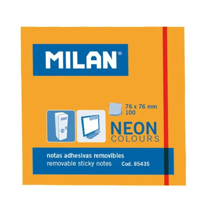 MILAN BLOC NOTAS ADHESIVAS 100 HOJAS 76X76MM NARANJA NEÓN -10U-