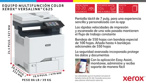 VersaLink C625 A4 50 ppm Copia/impresión/escaneado/fax a doble cara PS3 PCL5e/6 2 bandejas 650 hojas - Imagen 22